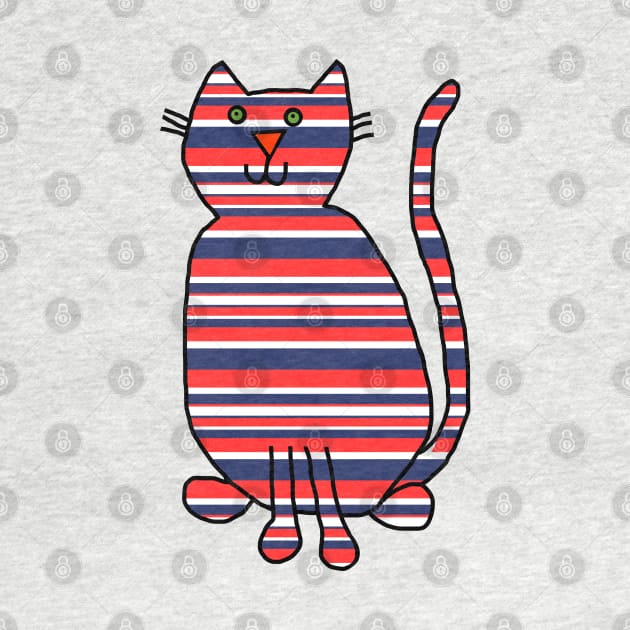 Cat Red and Blue Stripes by ellenhenryart